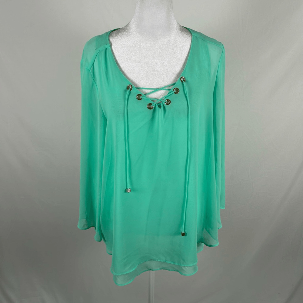 Jennifer Lopez Mint Green Top Blouse Sheer Medium Sleeveless Business Casual